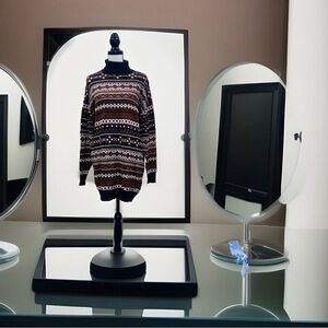 Forever 21 Sweater Dress Black White Brown Geometric Stripes Size M NWT!